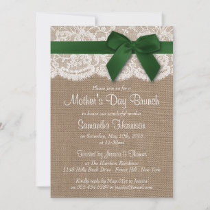 Burlap, Lace & Green Bow Muttertag Brunch Einladung