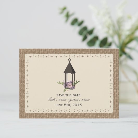 Burlap Lace Inspiriert Floral Lantern Save the Dat Save The Date (Stehend Vorderseite)