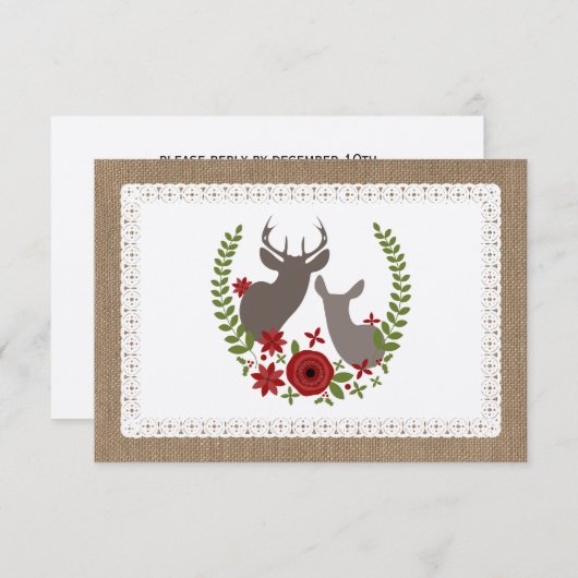 Burlap + Lace Inspiriert Weihnachtshirsch R.S.V.P. RSVP Karte (Vorne/Hinten)