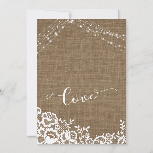 Burlap Lace Light Strings Vow Renewal Celebration Einladung (Rückseite)