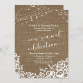 Burlap Lace Light Strings Vow Renewal Celebration Einladung (Vorne/Hinten)