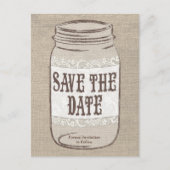 Burlap Lace Mason Jar Save the Date Ankündigungspostkarte (Vorderseite)