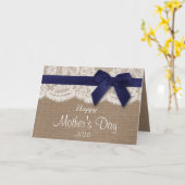 Burlap, Lace & Navy Bow Happy Mother Day Karte (Gelbe Blume)