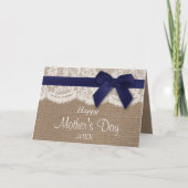 Burlap, Lace & Navy Bow Happy Mother Day Karte (Vorderseite)