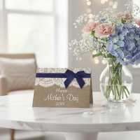 Burlap, Lace & Navy Bow Happy Mother Day