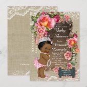 Burlap Lace Pearl Ethnic Princess Baby Dusche Einladung (Vorne/Hinten)