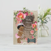 Burlap Lace Pearl Ethnic Princess Baby Dusche Einladung (Stehend Vorderseite)