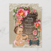 Burlap Lace Pearl Rustic Chic Baby Dusche Einladung (Vorne/Hinten)