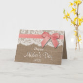 Burlap, Lace & Pink Bow Happy Mother Day Karte (Gelbe Blume)