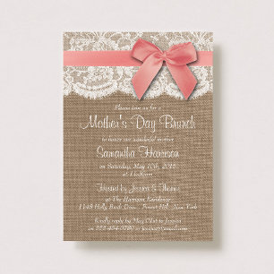 Burlap, Lace & Pink Bow Muttertag Brunch Einladung