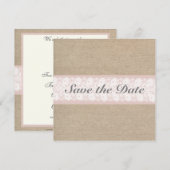 Burlap & Lace Pink Save the Date anpassbar (Vorne/Hinten)