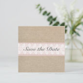 Burlap & Lace Pink Save the Date anpassbar (Stehend Vorderseite)