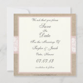 Burlap & Lace Pink Save the Date anpassbar (Rückseite)
