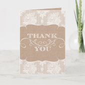 Burlap & Lace Print Wedding Danke Karten (Vorderseite)