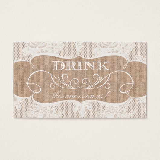 Burlap & Lace Print Wedk Drink Ticket (Vorderseite)