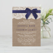 Burlap, Lace, Ribbon & Bow Rustic Wedding - Marine Einladung (Stehend Vorderseite)