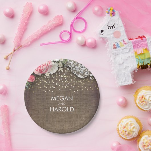 Burlap Lace Rustic Country Floral Hochzeit Pappteller (Party)