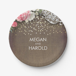 Burlap Lace Rustic Country Floral Hochzeit Pappteller
