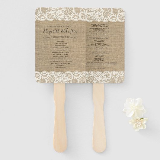 Burlap Lace Rustic Wedding Program Fan Fächer (Vorne und Hinten)