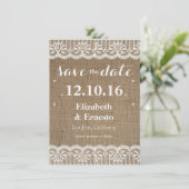 Burlap Lace Rustic Wedding Save the Dates 4.5x6.25 Date (Stehend Vorderseite)