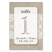 Burlap Lace Rustic Wedding Tischnummer Card 1 (Rückseite)