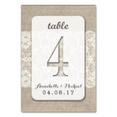 Burlap Lace Rustic Wedding Tischnummer Card 4 (Rückseite)