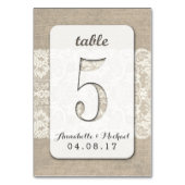 Burlap Lace Rustic Wedding Tischnummer Card 5 (Rückseite)