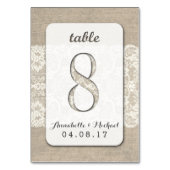 Burlap Lace Rustic Wedding Tischnummer Card 8 (Rückseite)