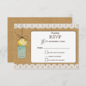 Burlap Lace Rustikales gelbes Hydrangea Mason Jar RSVP Karte (Vorne/Hinten)