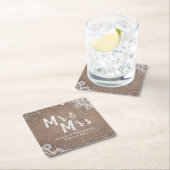 Burlap Lace silber Glitzer Mr & Mrs. rustic weddin Rechteckiger Pappuntersetzer (Vor Ort)