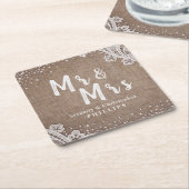 Burlap Lace silber Glitzer Mr & Mrs. rustic weddin Rechteckiger Pappuntersetzer (angewinkelt)