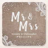 Burlap Lace silber Glitzer Mr & Mrs. rustic weddin Rechteckiger Pappuntersetzer (Vorderseite)