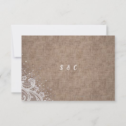 Burlap Lace silber Glitzer rustikale Hochzeit RSVP (Rückseite)