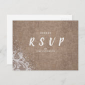 Burlap Lace silber Glitzer rustikale Hochzeit RSVP Einladungspostkarte (Vorne/Hinten)
