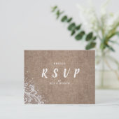 Burlap Lace silber Glitzer rustikale Hochzeit RSVP Einladungspostkarte (Stehend Vorderseite)