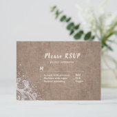Burlap Lace silber Glitzer rustikale Hochzeit RSVP Karte (Stehend Vorderseite)