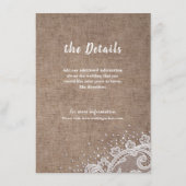Burlap Lace silber Glitzer rustikale Hochzeitsdeta Begleitkarte (Vorderseite)
