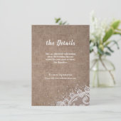 Burlap Lace silber Glitzer rustikale Hochzeitsdeta Begleitkarte (Stehend Vorderseite)