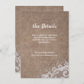 Burlap Lace silber Glitzer rustikale Hochzeitsdeta Begleitkarte (Vorne/Hinten)