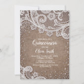 Burlap Lace silber Glitzer rustikale Quinceanera Einladung (Vorderseite)