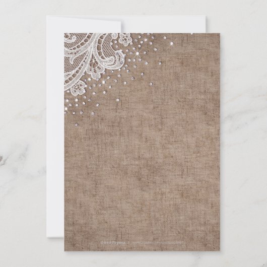 Burlap Lace silber Glitzer rustikales Brautparty Einladung (Rückseite)