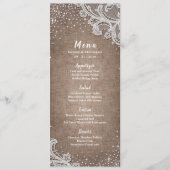 Burlap Lace silber Glitzer rustikales Hochzeitsmen Menükarte (Vorderseite)