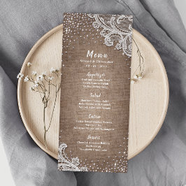 Burlap Lace silber Glitzer rustikales Hochzeitsmen Menükarte