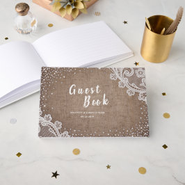 Burlap Lace silber Glitzer rustikales Land Hochzei Gästebuch