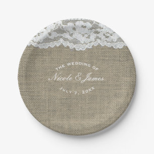 Burlap & Lace Simple Rustic Elegante Wedding Custo Pappteller