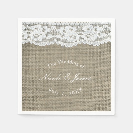 Burlap & Lace Simple Rustic Elegante Wedding Custo Serviette (Vorderseite)