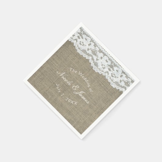 Burlap & Lace Simple Rustic Elegante Wedding Custo Serviette (Ecke)