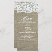 Burlap & Lace Simple Rustic Elegante Wedding Menu Menükarte (Vorne/Hinten)
