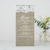 Burlap & Lace Simple Rustic Elegante Wedding Menu Menükarte (Stehend Vorderseite)