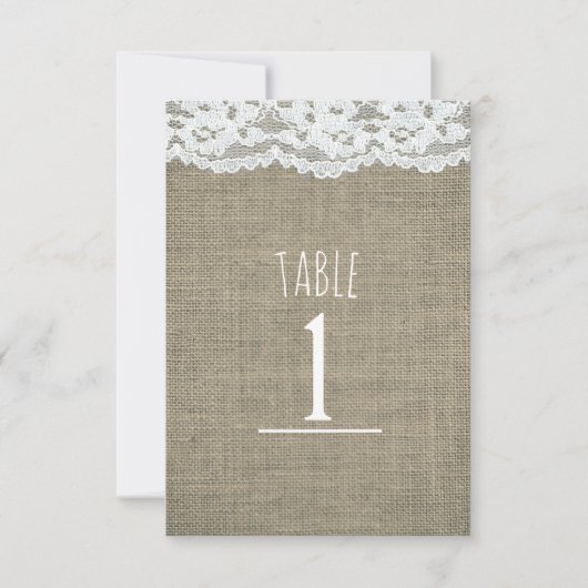 Burlap & Lace Simple Rustic Wedding Tischnummer (Vorderseite)